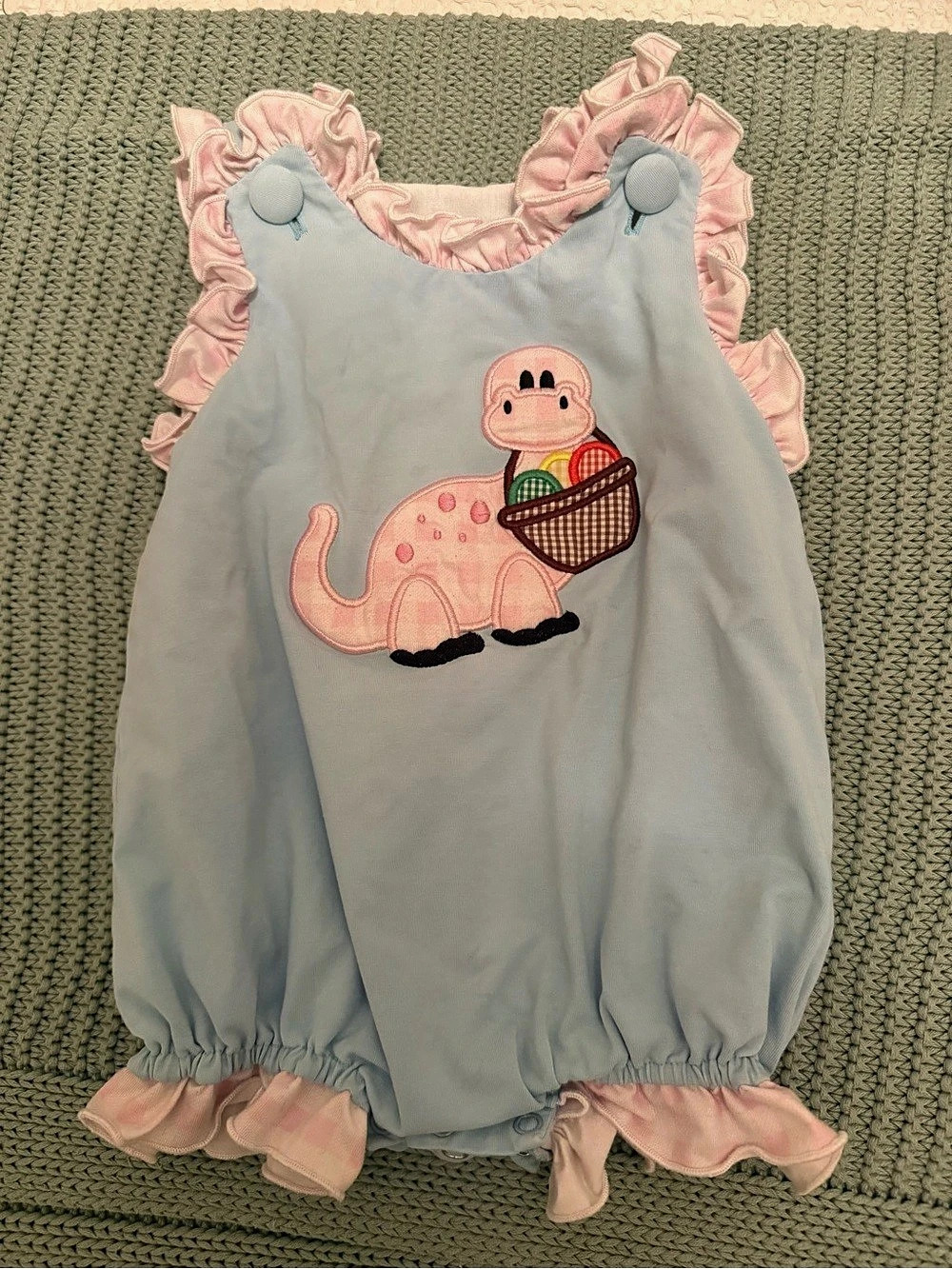 Bunny Bees Smocked Baby Romper in Blue & Pink Size 12M Like New
